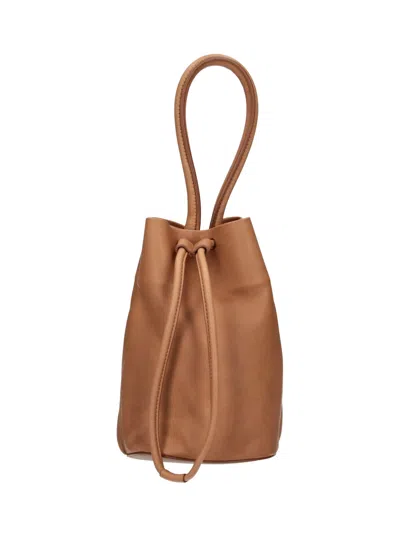 Uma Wang Leather Drawstring Bucket Bag In Brown