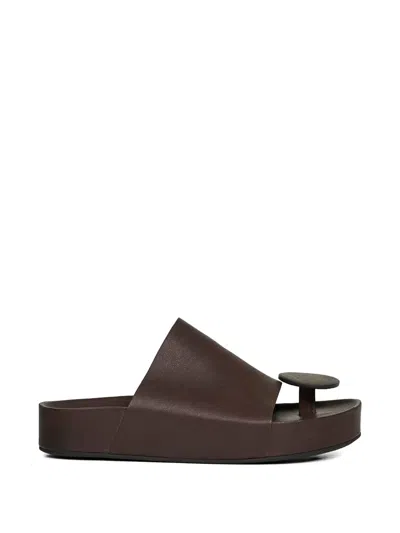 Uma Wang Round Leather Strap Flat Slide Sandal In Brown