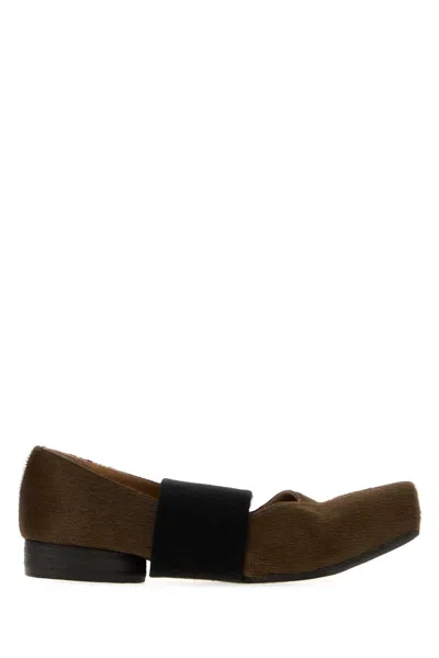 Uma Wang Leather Hair Ballerinas In Brown