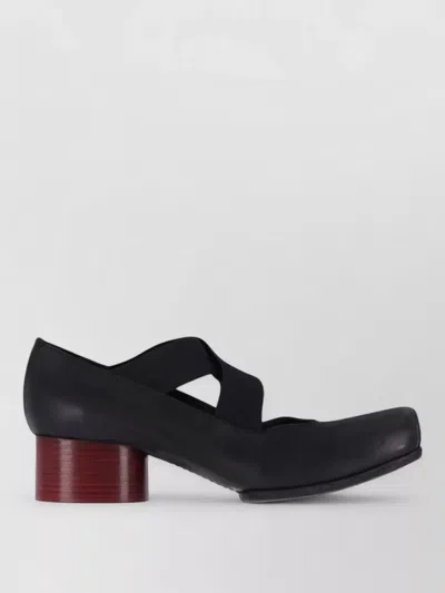 Uma Wang Black Square-toe Wooden Block-heel Leather Pumps In Multi
