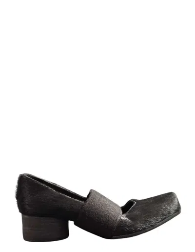 Uma Wang Leather Pumped Ballerina In Black