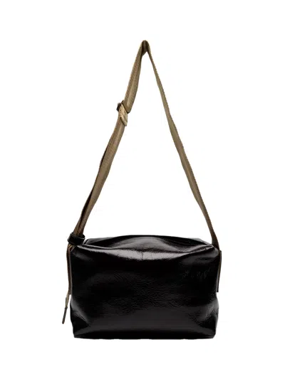 Uma Wang Leather With Woven Strap Shoulder Bag In Black