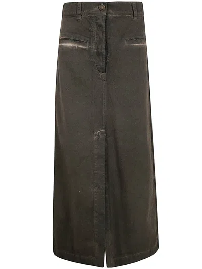 Uma Wang Logo Patch Denim Skirt In Brown