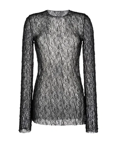 Uma Wang Logo Round Neck Lace Blouse In Gray