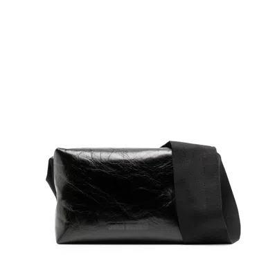 Uma Wang Logo-embossed Leather Shoulder Bag In Black