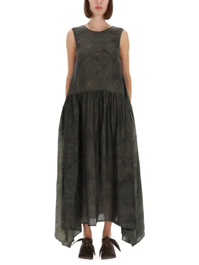 Uma Wang Green Printed Round Neck Maxi Dress