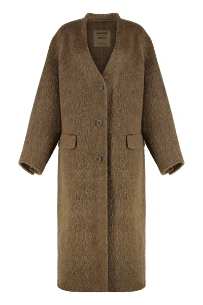 Uma Wang Long Coat In Mixed Wool In Brown