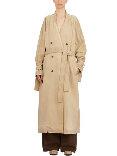 Uma Wang Long Cotton Trench Coat In Brown