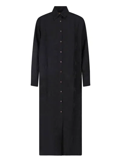 Uma Wang Long Sleeve Button-front Shirt Dress In Black