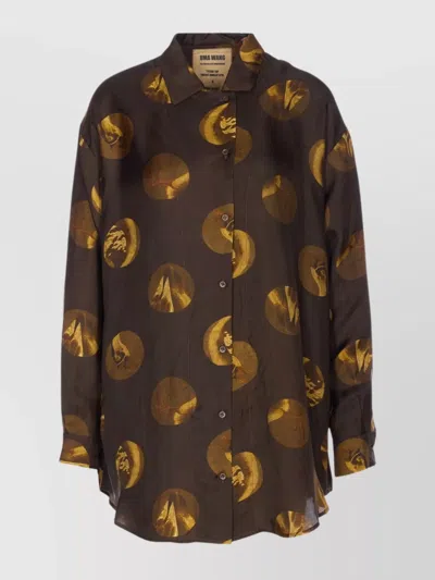 UMA WANG LONG SLEEVE COLLARED PRINTED TOP