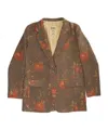 Uma Wang Contrasting Pattern Wool Blend Blazer In Brown