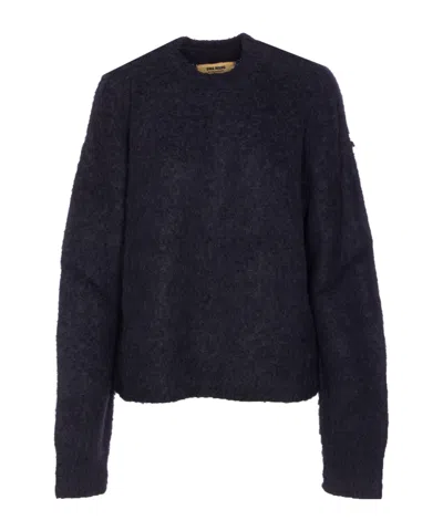 Uma Wang Crewneck Textured Fabric Long Sleeves Sweater In Blue