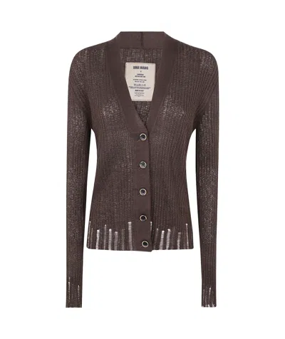 Uma Wang Long-sleeved Knitted Cardigan In Brown
