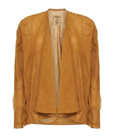 Uma Wang Mustard Polka Dot-pattern Fine Knit Cardigan In Brown