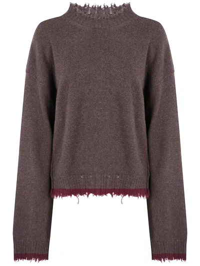 Uma Wang Distressed-trim Cashmere Sweater In Brown