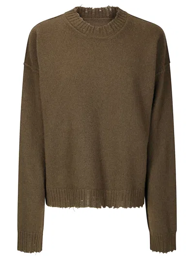 Uma Wang Green Cashmere Sweater With Distressed Details