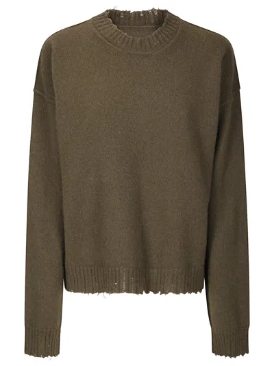 Uma Wang Green Cashmere Sweater With Distressed Details