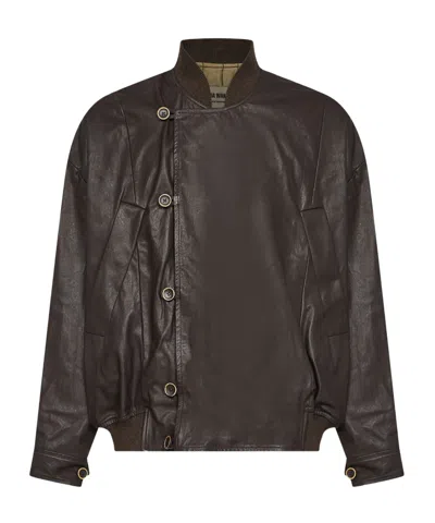 Uma Wang Long-sleeve Stand-collar Leather Jacket In Black