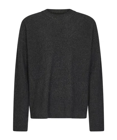 Uma Wang Grey And Green Ribbed Cashmere Knit Crewneck Sweater In Gray