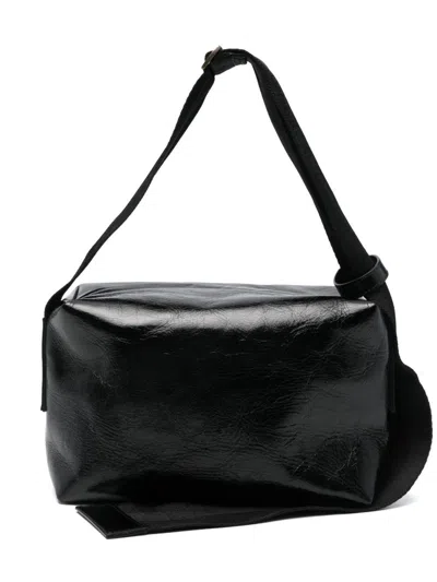 Uma Wang Medium Leather Shoulder Bag With Adjustable Strap In Black