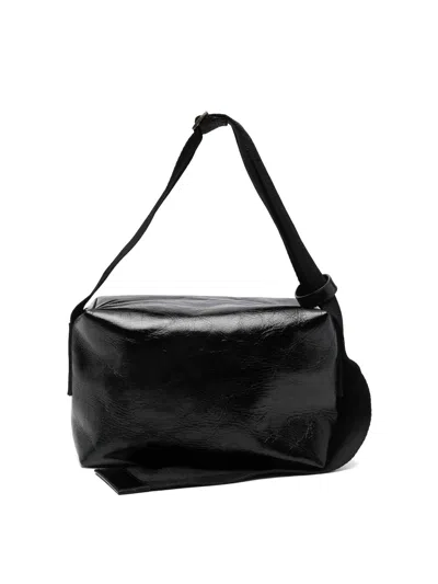 Uma Wang Medium Leather Shoulder Bag With Adjustable Strap In Black