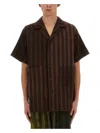 Uma Wang Striped Shirt With Oversized Collar And Textured Fabric In Multicolour