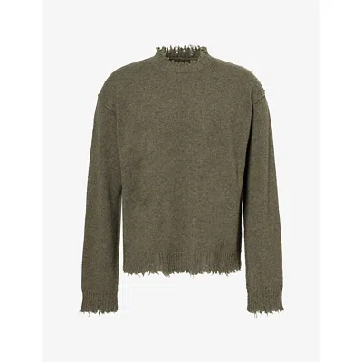Uma Wang Mens Long-sleeve Raw-edge Cashmere Jumper Army Green