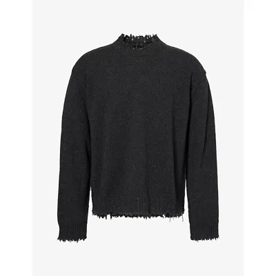 Uma Wang Mens Long-sleeve Raw-edge Cashmere Jumper Dark Grey