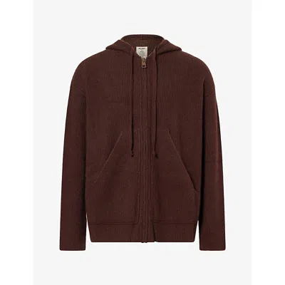 Uma Wang Ribbed-knit Drawstring Hoodie In Brown