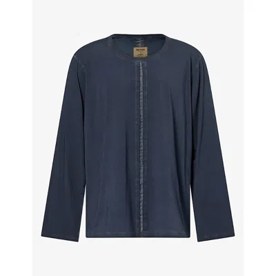 Uma Wang Mens Seam-detail Long-sleeved Stretch-cotton T-shirt Blue