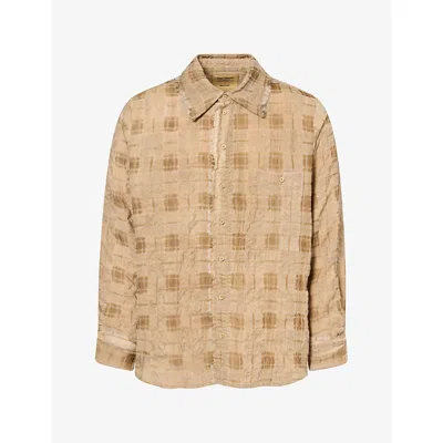 Uma Wang Mens Tab Checked Virgin Wool-blend Shirt Tan