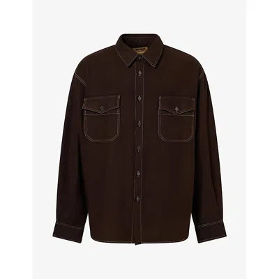 Uma Wang Mens Tavis Flap-pockets Wool-blend Shirt Brown Xl