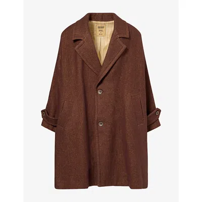Uma Wang Mens  Cassie Oversized Linen And Wool-blend Coat In Dark Red/mustard