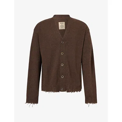 Uma Wang Mens V-neck Raw-edge Cashmere Cardigan Brown