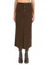 Uma Wang High Waist Midi Skirt Front Slit In Brown