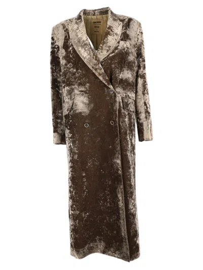 Uma Wang Military Green Double-breasted Velvet Long Coat In Pink