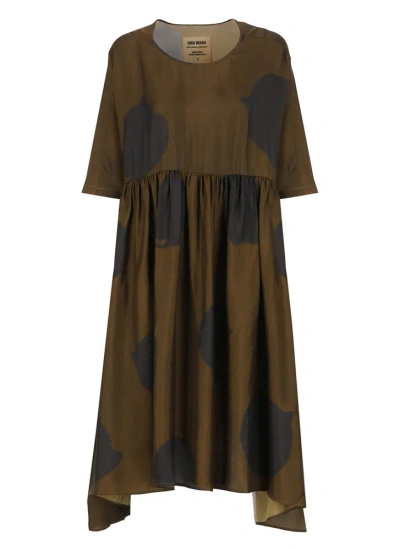 Uma Wang Polka Dot Printed Midi Dress In Brown