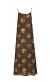 Uma Wang Anaya Brown Sleeveless Dress With Round Neck And All-over Motif In Viscose Blend Woman In Brown