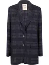 Uma Wang Check Pattern Longline Jacket V-neck In Blue