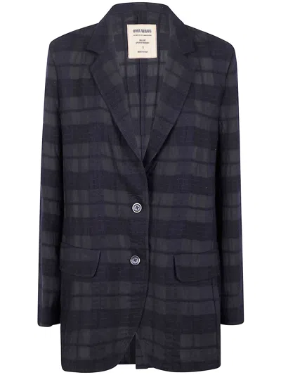 Uma Wang Long Blazer With Notched Lapels And Pockets In Black