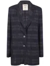 Uma Wang Check Pattern Longline Jacket V-neck In Blue
