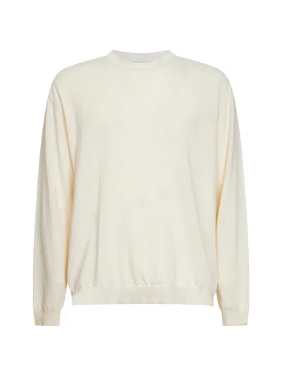 Uma Wang Off White Wool And Silk Crepe Crewneck Sweater In Neutral