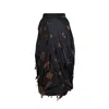 Uma Wang Omens Black Tan Gink Embroidered Cotton-blend Midi Skirt In Black