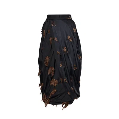 Uma Wang Omens Black Tan Gink Embroidered Cotton-blend Midi Skirt