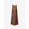 Uma Wang Floral Printed Midi Dress With Adjustable Straps In Brown
