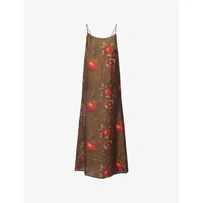 Uma Wang Omens Brown Red Anaya Shoulder-straps Woven Midi Dress