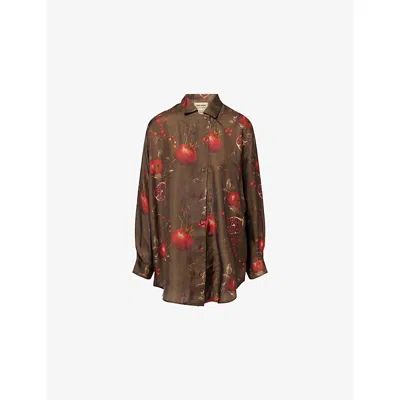 Uma Wang Brown Twill Tyesha Printed Shirt In Green