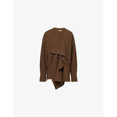 Uma Wang Omens Brown Tumble Asymmetric Wool Top