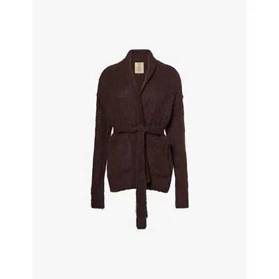 Uma Wang Omens Dark Brown Bushed Belted Stretch-wool Cardigan
