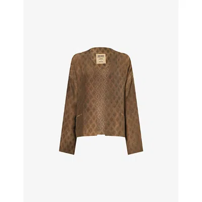 Uma Wang Omens Klarke Geometric-pattern Woven Jacket Dark Brown